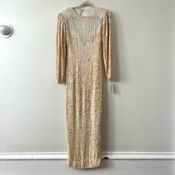Vintage Long Gown Rhinestones, Beads Sequins, Wedding, Bodycon Style, Small - Picture 1 of 13